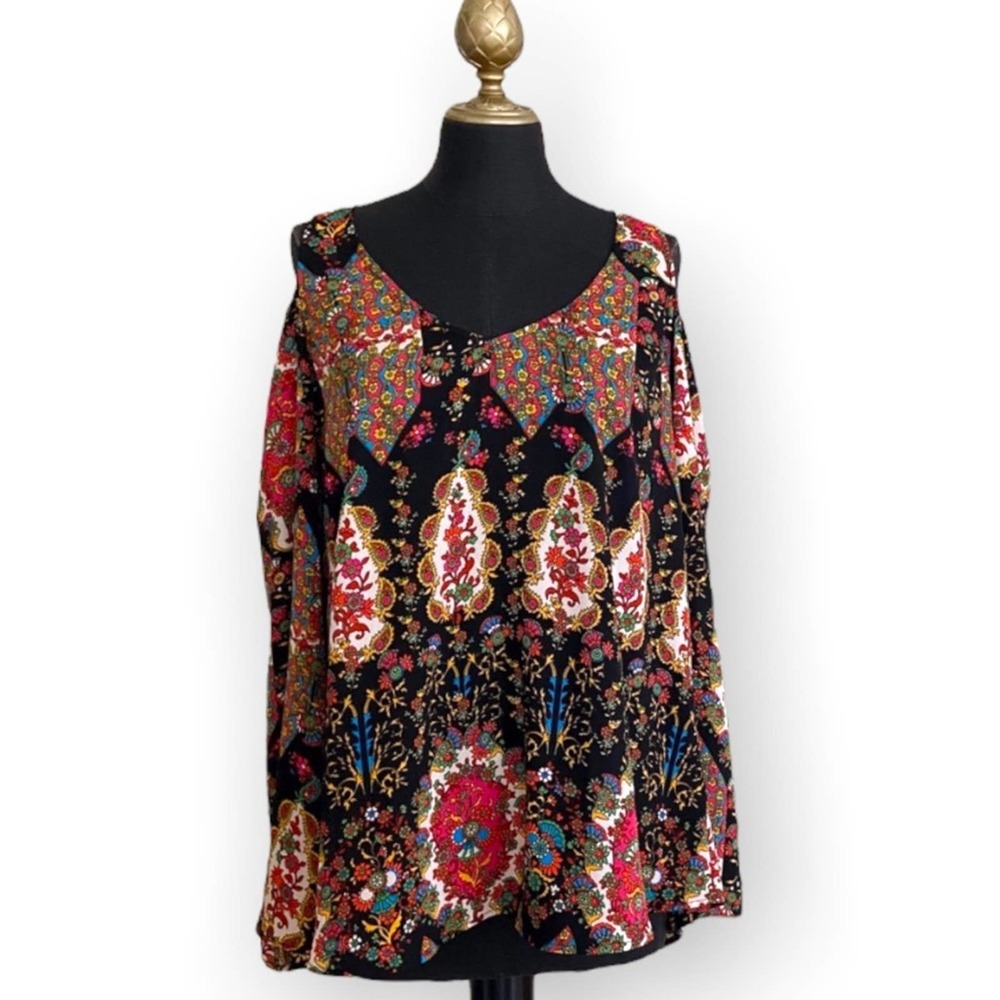 Show Me Your MuMu Tunic Top Blouse Floral Cold Shoulder Black Size XS
